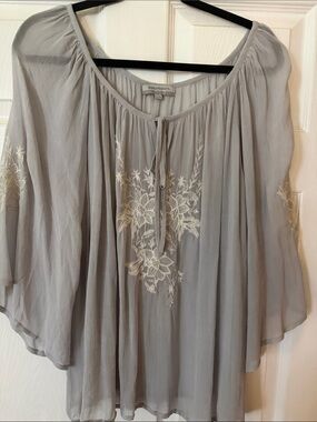 Cost Plus World Market Light Gray Embroidered Peasant Tunic